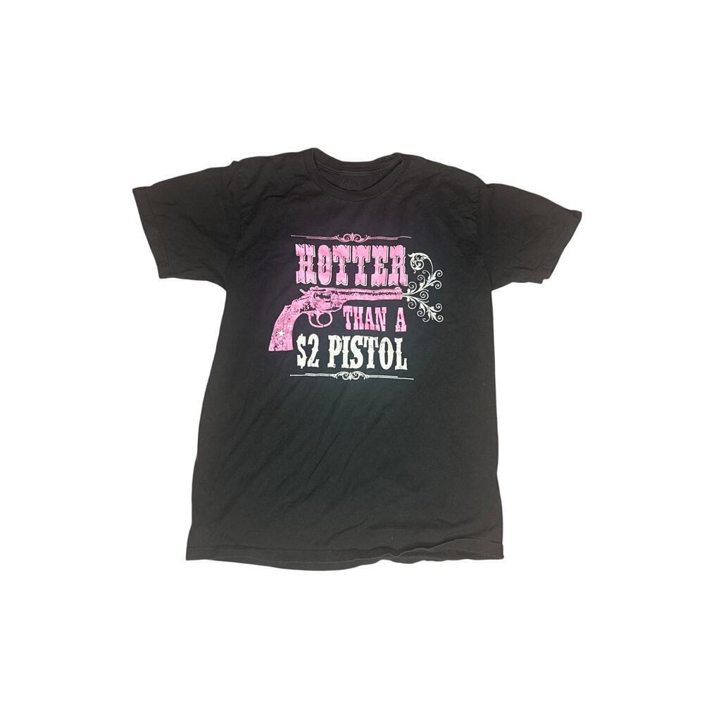 Y2K Lifestyle Classics โHotter Than a $2 Pistolโ Tee Black Pink Womenโs S